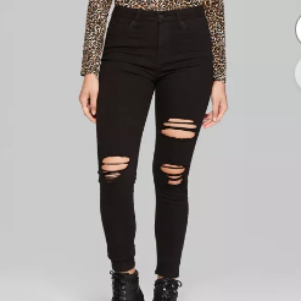 Women's Super-High Rise Distressed Skinny Jeans - Wild Fable Black